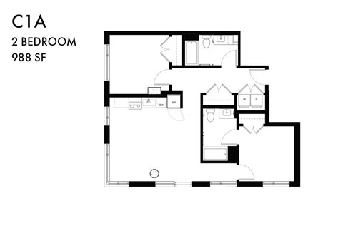 A floor plan of a 2 bedroom apartment.